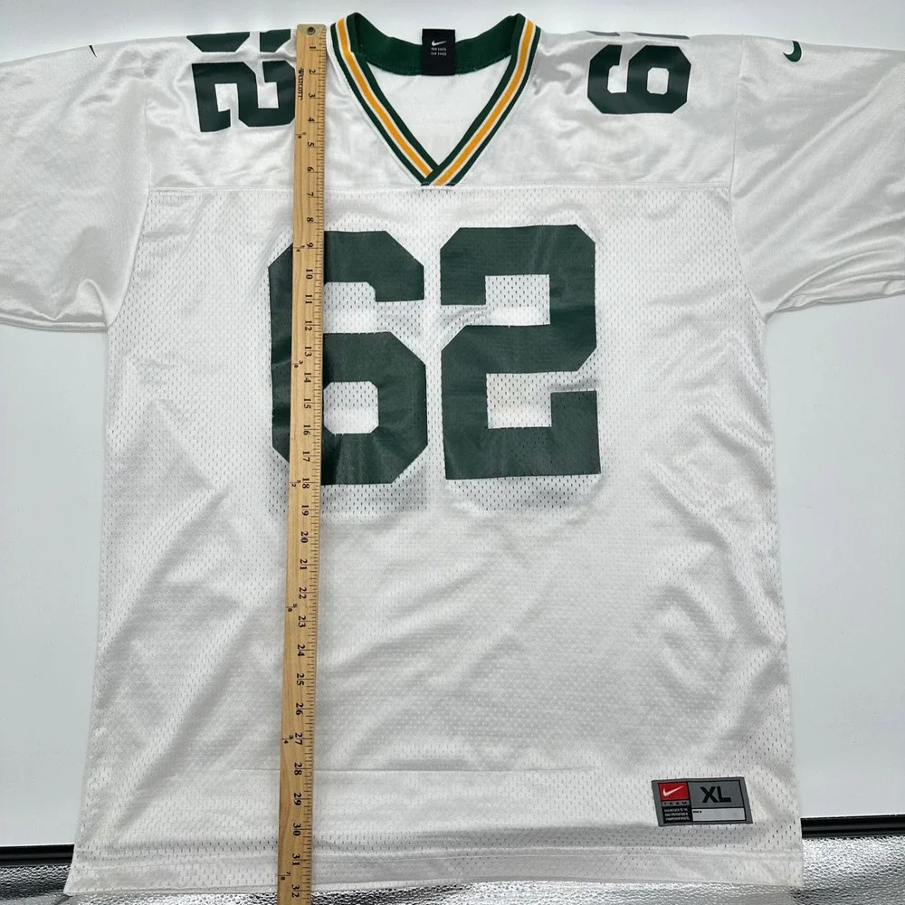 Nike‎ Team Vintage Green Bay Packers Johnsen 62 Jersey White Mens XL FA00 Stains